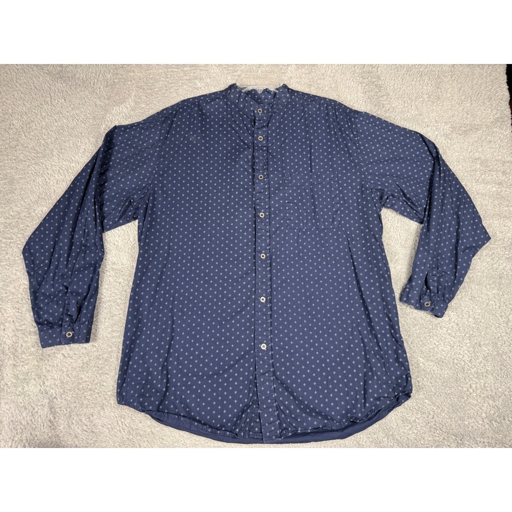 Scully Button Down Shirt Mens L Navy Blue Excellent Band Collar Star Print RW225